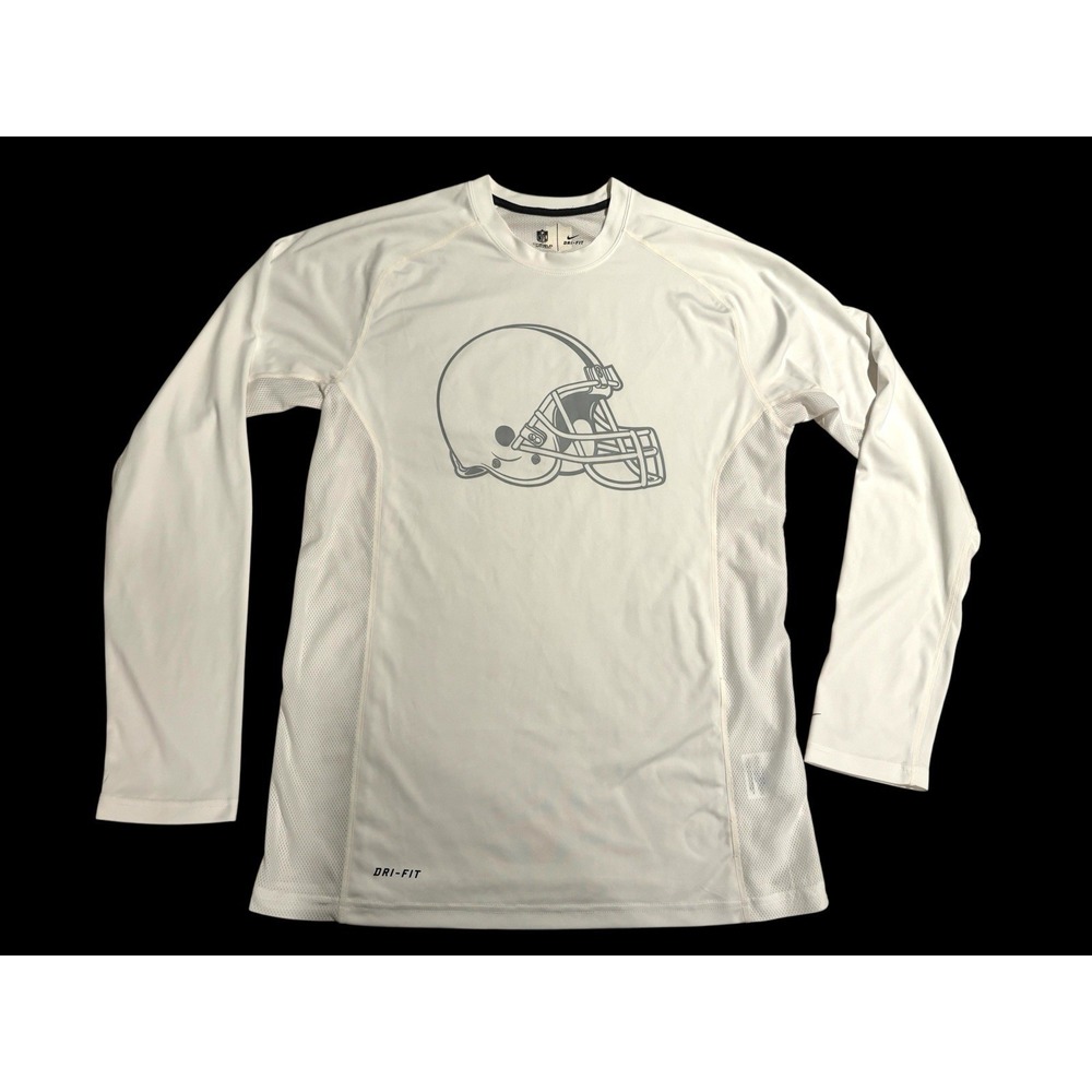 Cleveland Browns Shirt Youth M White NFL‎ Long Sleeve Dri Fit Nike-runs Large!